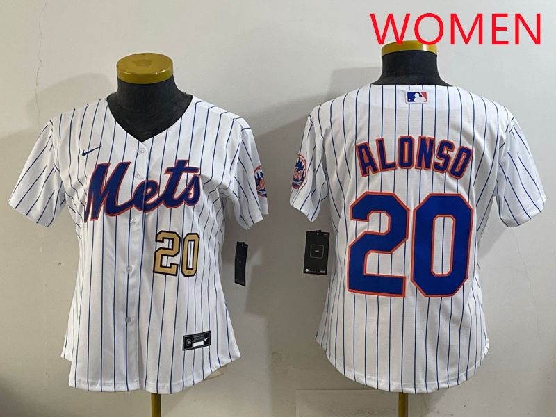 Women New York Mets 20 Alonso White Stripe Game 2025 Nike MLB Jersey style 2